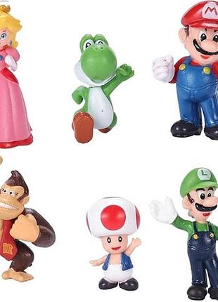 Набір фігурок 6в1 супер маріо, 2.5-5 см — super mario