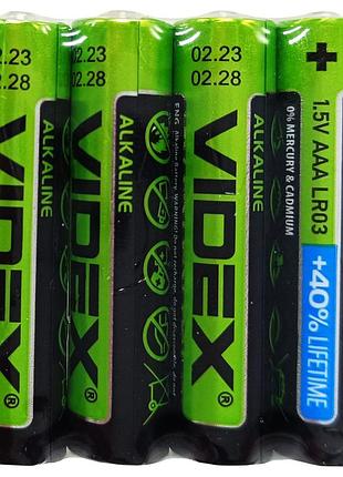 Батарейка лужна videx alkaline videx lr3 aaax4, lr03/aaa блістер 4 штуки мініпальчики блістер