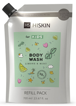 Гель для душа детский hiskin kids body с ароматом лимон и мята, 700мл (дой-пак), 700 мл