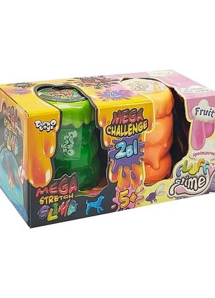 Вязкая масса 2 в 1 "mega stretch slime" и "fluffy slime" fls-03-01u зеленый-оранжевый