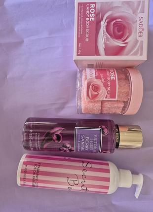 Жіночий подарунковий набір victoria's secret: лосьйон, спрей, скраб для тіла