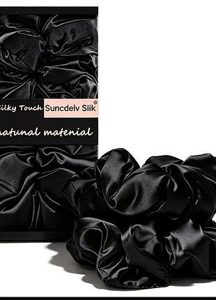 Гумки для волосся suncdelv silk, чорні, штучний шовк