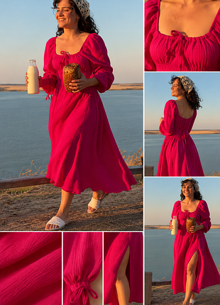 Сукня міді жіноча муслинова малинова
