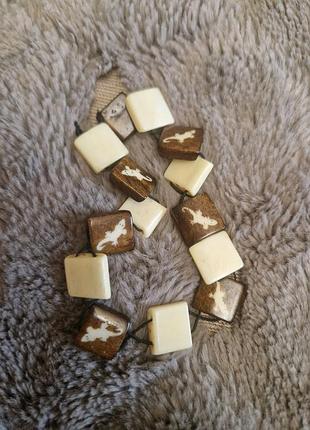 Этнический браслет (натуральная кость, рог) с ящерицами, бусины бохо