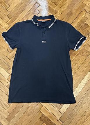 Чоловіча футболка поло hugo boss темно-синя з коротким рукавом