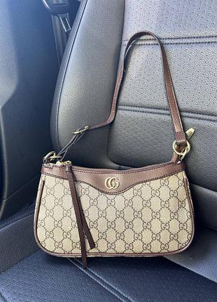Сумка жіноча gucci ophidia на плече бежева з коричневим