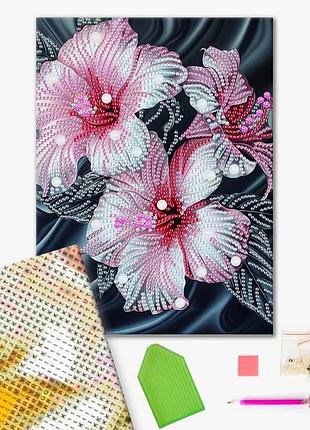 Brushme алмазная мозаика с частичной выкладкой розовый гибискус, 25×25 см