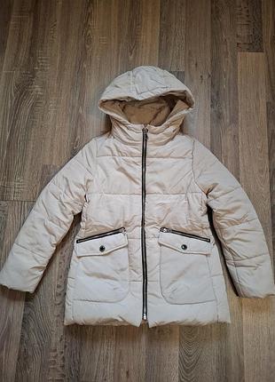 Пуховик для дівчинки zara бежевий, розмір 140