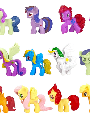 Набор 12в1 мой маленький пони 3,5-4,5 см - my little pony: пинк пай, искорка, эпплджек, рарити, радуга деш