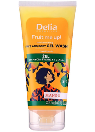 Гель 2 в 1 для мытья лица и тела delia fruit me up! разглаживающий с ароматом манго, 200мл, 200 мл