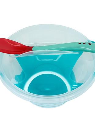 Тарелка на присоске прозрачная mgz-0100(turquoise) с термоложкой и крышкой