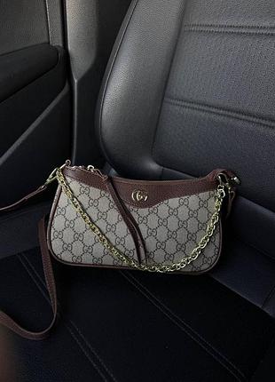 Сумка жіноча gucci багет коричнева з монограмою
