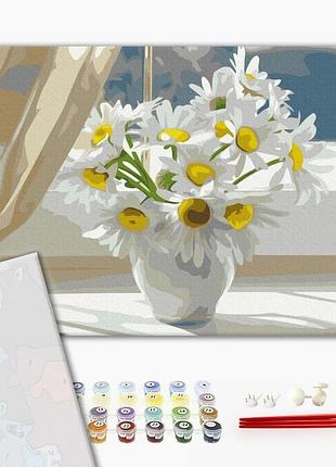Brushme premium картина по номерам ромашки в белой вазе на окне, 40×50 см, 40x50 см