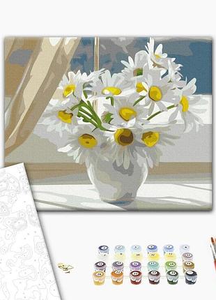 Brushme classic картина по номерам ромашки в белой вазе на окне, 48×60 см
