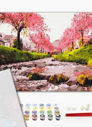 Brushme premium картина по номерам река у сакуры, 40×50 см, 40x50 см