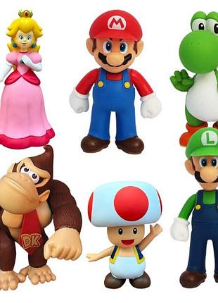 Набір фігурок 6в1 супер маріо, 11-14 см — super mario
