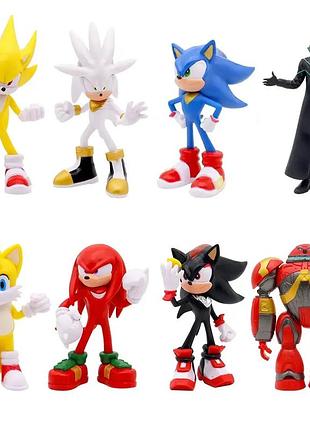Набір фігурок 8в1 їжачок супер сонік, 12 см - sonic the hedgehog 3