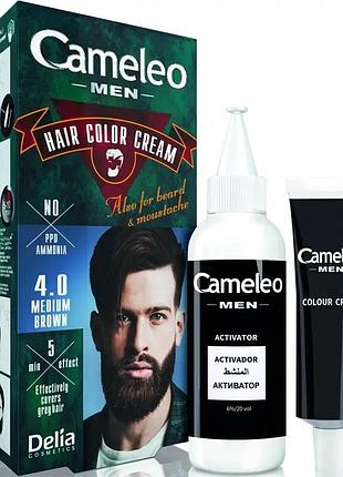 Крем-краска для мужчин для волос, бороды и ус 4.0 коричневая delia cameleo men, 30мл