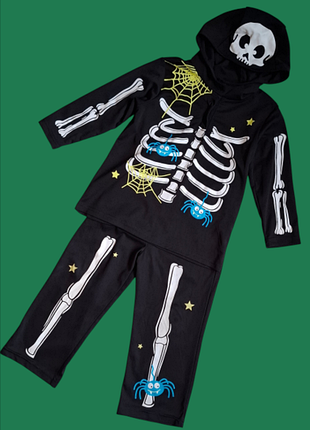 Скелетон halloween скелет карнавальный костюм штаны и кофта с капюшоном на хэллоуин на 3-4 года