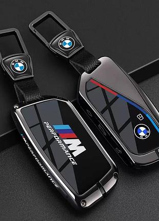 Металлический премиум чехол для ключа bmw ix x5 x6 x7 xm, графитовый кейс для ключа бмв с карабином