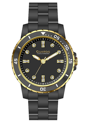 Женские часы guardo luxury collection s02433-3 чёрная керамика золотистый безель чёрный циферблат