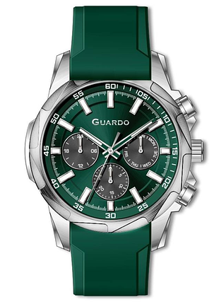 Чоловічий годинник guardo premium 012820-3 сріблястий корпус силіконовий ремінець смарагдовий циферблат з датою