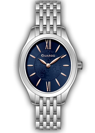 Женские часы guardo premium 012813-2 овальный серебристый корпус стальной браслет тёмно-синий циферблат