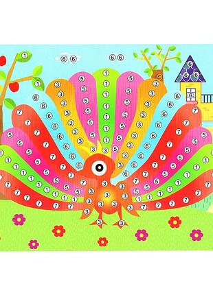 Дитяча мозаїка за номерами "павич" 13-126-10 різнокольорові камінчики