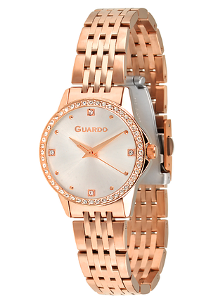 Жіночий годинник guardo premium 012789-7 корпус рожеве золото з кристалами сталевий браслет сріблястий циферблат