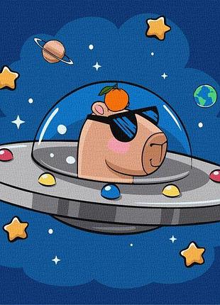 Картина по номерам капибара в космической тарелке