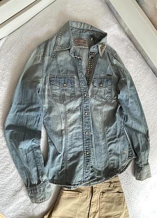 Вінтажна джинсова сорочка guess з вареного деніму