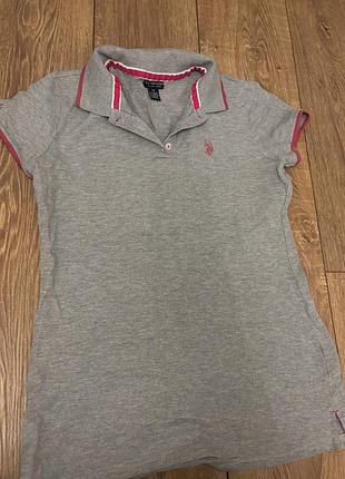 Поло жіноче polo ralph lauren сіре з рожевим
