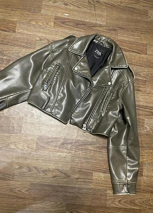 Куртка жіноча zara косуха, хакі, розмір m, екошкіра