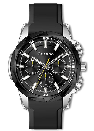 Мужские часы guardo premium 012820-4 серебристо-чёрный корпус силиконовый ремешок чёрный циферблат с датой