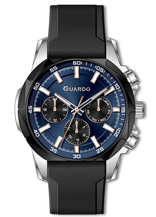 Мужские часы guardo premium 012820-2 серебристо-чёрный корпус силиконовый ремешок тёмно-синий циферблат с датой