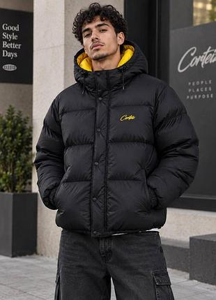 Оловичый пуховик corteiz черный куртка кортез дутая зимняя с капюшоном xxl