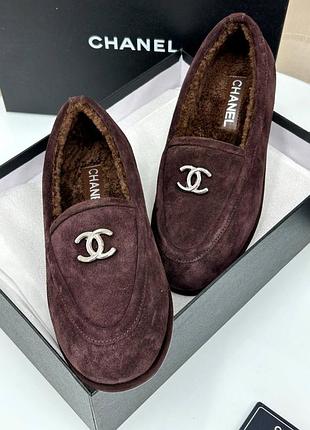 Лоферы зимние коричневые теплые chanel