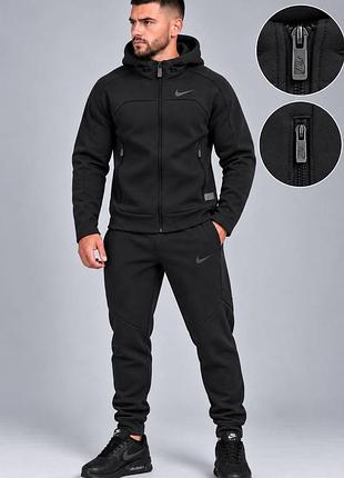 Костюм зимовий спортивний чоловічий чорний nike black! тринитка на байці! зимний спортивний костюм мужской чёрный nike! размеры м-3хl!