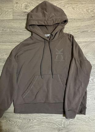 Коричневе худі calvin klein jeans / оригінальна толстовка кенгуру ск мокко