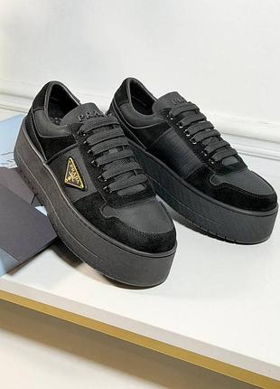 Новинка !!! кеди prada чорні на платформі