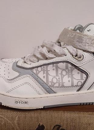 Кросівки унісекс dior b27 high-top білі/сірі з візерунком dior oblique