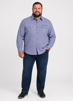 Рубашка мужская gold golf man в клетку с длинным рукавом большие размеры 6xl-10xl,6xl, сине-серый в клетку