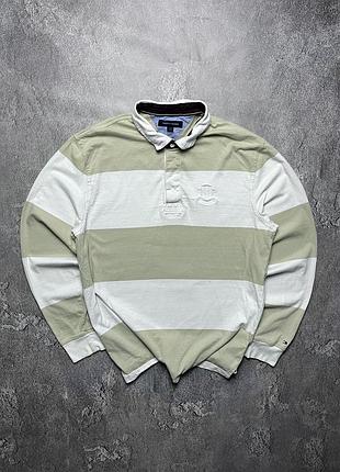 Vintage винтажный лонгслив регби tommy hilfiger томми хилфигер в полоску big logo size l размер л