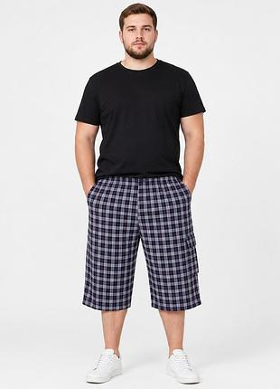 Бриджи шорты мужские sport в клетку большие размеры xl-5xl легкие на резинке ,темно-синий с красным, xxxl