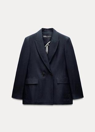 Новий темно-синій піджак zara зара з льоном s 8162/735/401