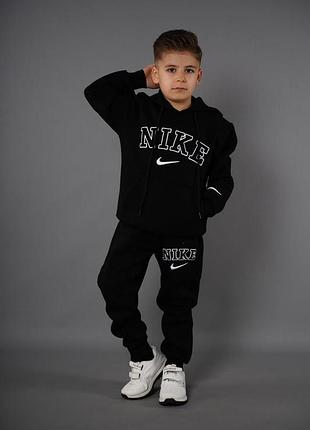 Спортивний костюм з лого nike чорний, утеплений, розміри 32-40