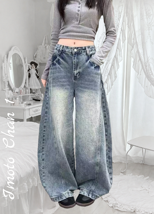 Джинсы голубые бэгги женские y2k baggy