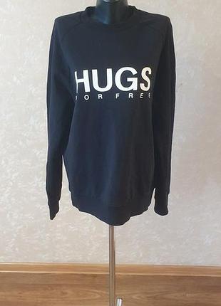 Черный женский свитшот hugo boss с надписью «hugs for free» (размер m)