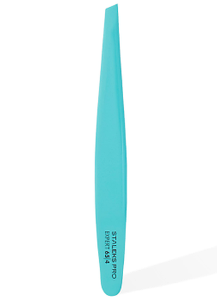 Пинцет для бровей staleks pro expert 65 type 4 (узкий скошенный), голубой