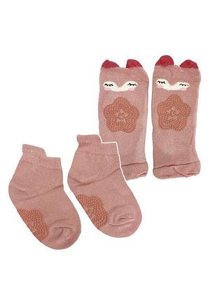 Детский набор наколенники и носки "кот" mgz-0649(pink)